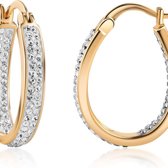 18K Gold Plated Hoop Earrings with Cubic Zirconia for Women - Picture 1 of 6